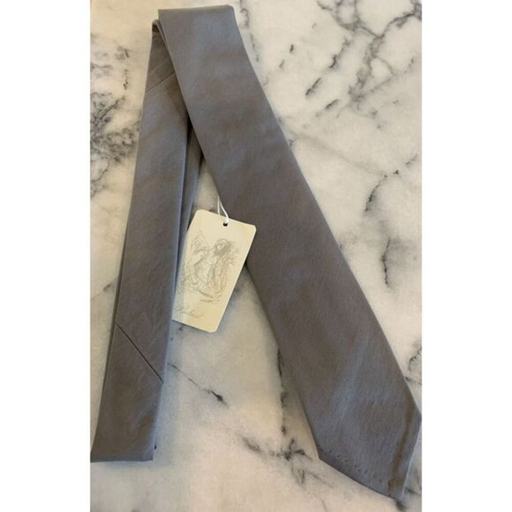 NWT Belvest Cotton Cashmere Blend Solid Gray Narrow Tie Made In Italy